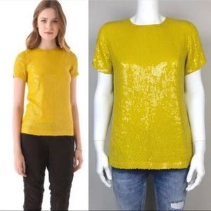 Diane Von Furstenberg Sequin Lemon Yellow Sparkly Top CATALINA COUTURE Silk Sz 4